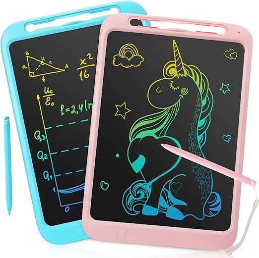 2 Pack LCD Writing Tablet for Kids, 12 Inch Drawing Tablet with Colorful Screen, Erasable and Reusable Doodle Board Gift for Girls Boys Toddlers, Digital Writing Tablet, Blue Pink