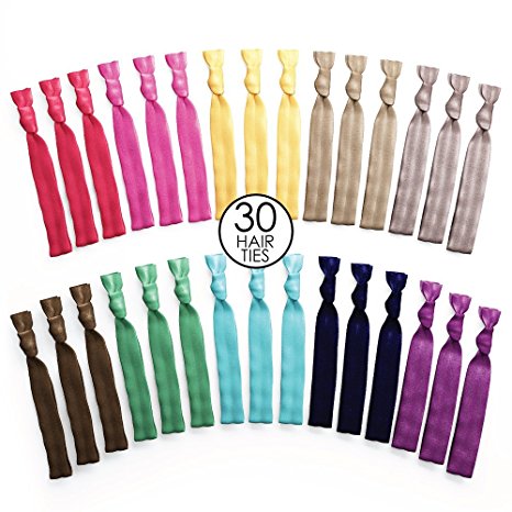 Ribbon Hair Ties No Tangle No Crease Rainbow Color 30 Pack