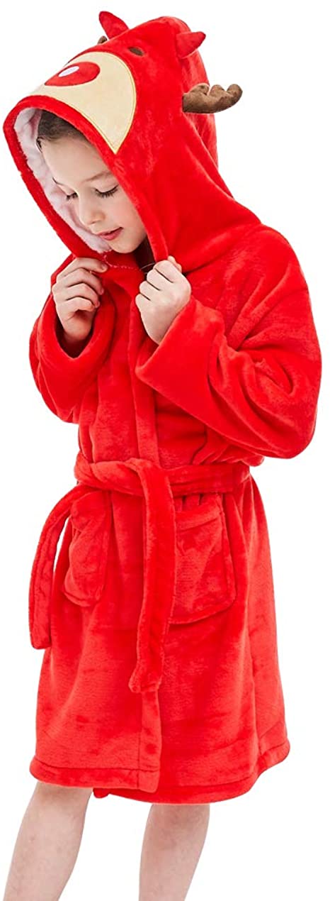 COOKY.D Kids Robe Boys Girls Soft Flannel Animal Hooded Bathrobe for 3-8 Years