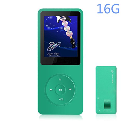 HONGYU 16GB MP3 / MP4 Music Player Hi-Fi Sound 50 Hours Playback , 1.8 Inch Screen Portable Audio Player Built-in Speaker , Expandable Up to 64GB with FM Radio Voice Recorder (Green)