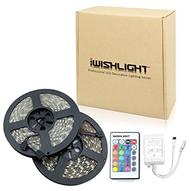 IWISHLIGHTTM 32.8Ft 10M SMD 5050 600LEDs Water-resistant Flexible RGB LED Strip Lighting   24Key Remote,Power supply adapter is not included