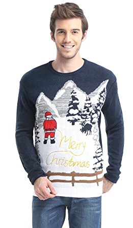 Daisysboutique Men's Holiday Reindeer Snowman Santa Snowflakes Sweater