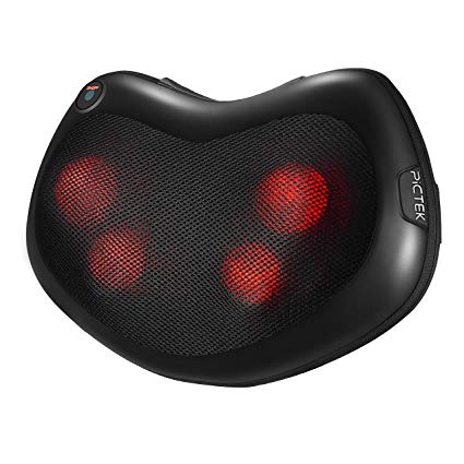 Deep Kneading Massage Pillow, 4 Auto Reversing & Auto Off Deep Kneading Nodes with Heat for Neck Back Shoulder Waist Leg Massage, Power Adapter & Car Adapter Included for Car Home Office