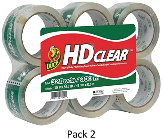 Duck HD Clear Heavy Duty Packing Tape Refill, 6 Rolls, 1.88 Inch x 54.6 Yard, (441962), 12 Pack