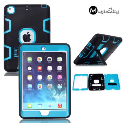 MagicSky Rugged Hybrid Dual Layer Armor Defender Full Body Protective Case Cover with Kickstand for iPad mini, iPad mini 2, iPad mini 3 - Teal/Black