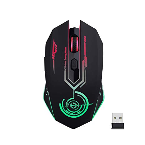 UHURU Wireless Gaming Mouse Rechargeable, Up to 7200DPI, 6 Programmable Buttons, 7 Color Changeable, 2.4G USB LED RGB Wireless Mouse for Computer, PC, Laptop, MacBook, MMO, Gaming