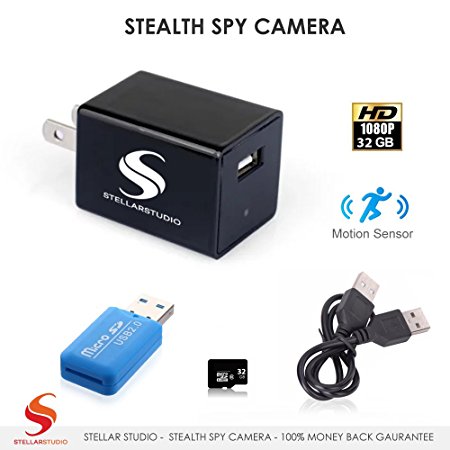 [ 2018 NEW MODEL] Hidden Stealth USB Phone Charger Spy Camera Kit - 1080p HD Motion Sensor | 32g Micro SD Card and USB Micro SD Adapter INCLUDED - Monitor Nanny, Nursing Home or ANY Surveillance