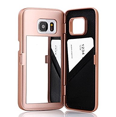 Galaxy S7 Case,Wetben Hidden Back Mirror Wallet Case with Stand Feature and Card Holder for Samsung Galaxy S7 G930 (Rose Gold)