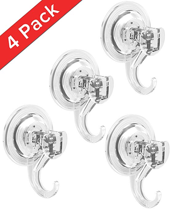 Quntis Suction Hooks 4 Packs Powerful Push and Lock Vacuum Multi-purpose Suction Hanger Strong Absorption Suction Cup Holds Up to 5kg Transparent Design for Kitchen and Bathroom