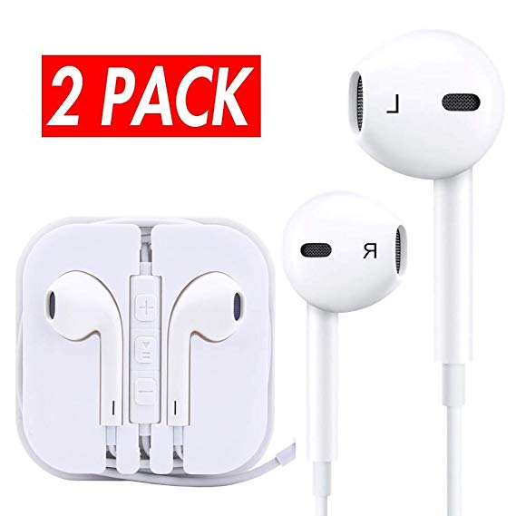 Headphones，Earphones with Microphone [2 Pack] Premium Earbuds Stereo Headphones and Noise Isolating Headset Control for iPhone iPod iPad Samsung Galaxy S7 S8 and Android iPhone 7 8 X ....