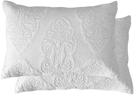 Brandream White Paisley Quilted Pillow Shams Standard Size Pillow Cases Set of 2 100% Cotton Soft Decorative Pillow Covers