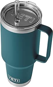 YETI Rambler 42 oz Tumbler with Handle and Straw Lid, Travel Mug Water Tumbler, Vacuum Insulated Cup with Handle, Stainless Steel, Agave Teal