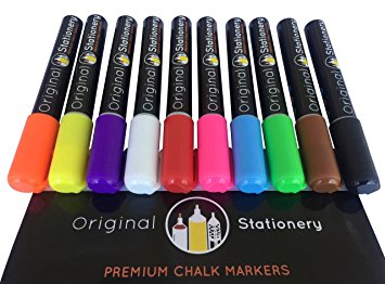 EASY TO CLEAN CHALK MARKERS in 10 Bright Vibrant Colours - Professional Quality Chalk Pens To Write on Glass, Plastic, Blackboard - Essential Teacher Tools for the Classroom, Use Around the Home, For Weddings and Businesses - Glides On, Wipes Off, Lasts Longer. 100% Non-Toxic, 100% Guaranteed