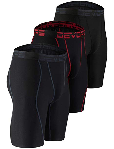 DEVOPS Men's 3 Pack Sports Performance Active Compression Cool Dry Baselayer Shorts