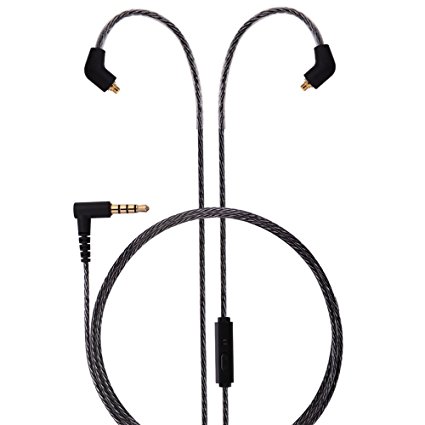 BASN MC100 MMCX Replacement Headphone Cable with Microphone and Remote, Upgrade Wire for Shure SE215 SE315 SE425 SE535, BASN Bsinger, UE900 (with Mic)