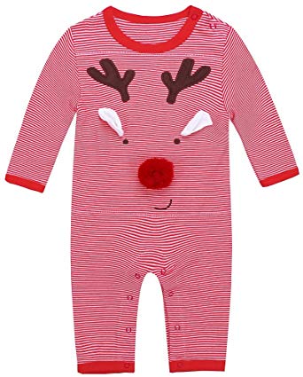 Christmas Baby Romper Red Pajamas Reindeer Jumpsuit Long Sleeve Cotton Knitted Onesie
