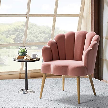 Flora Scalloped Velvet Arm Chair for Small Space Living Room Bedroom - Pink