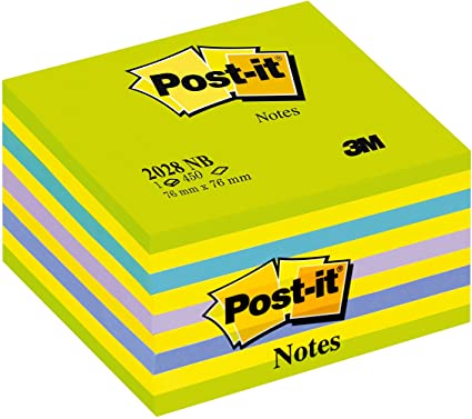 Post-It Notes, 76 x 76 mm - Neon Green/Blue, 1 Cube (450 Sheets)