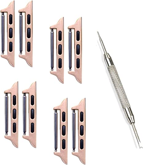 Spring Bar Watch strap connector Stainless Steel Adapter Replaceable Metal Connection Adapter Connection with Replacement Tool Compatible with Apple Watch Band 38mm 40mm 41mm（Rose Gold-4 Pair）