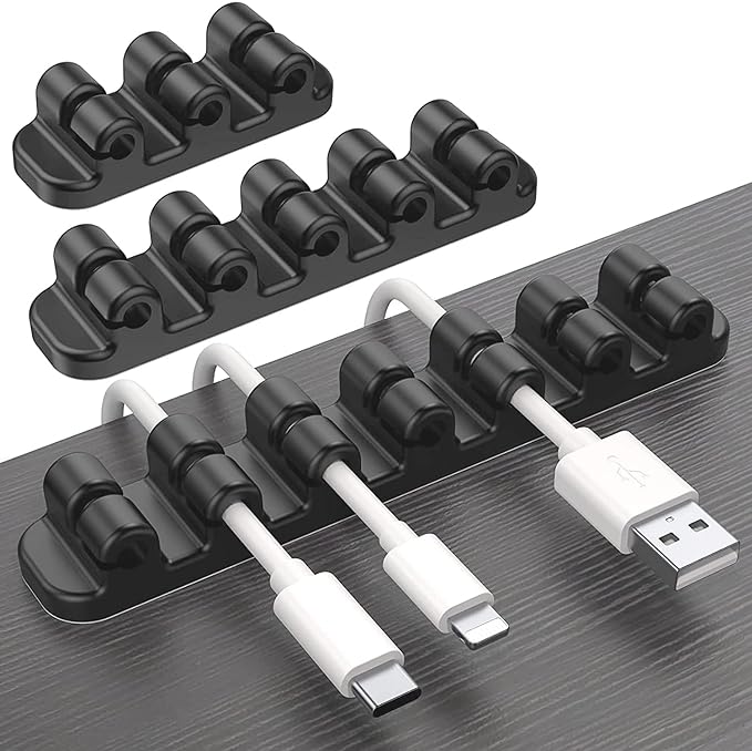 SOULWIT Clips de Soporte de Cable Mejorados, 3 Pcs Autoadhesivo de Silicona Organizador de Cable, Clips para Cables Duraderos para la Gestión de Cables de Carga USB de Escritorio (Negro)