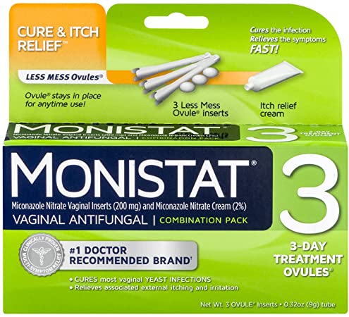 Monistat 3 Vaginal Antifungal 3 Day Treatment Ovule Inserts Dual Action System Combination Pack