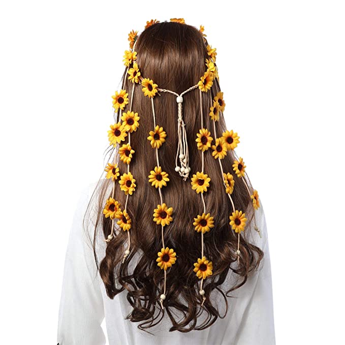 Flower Hippie Headband Floral Crown, Women Hippie Headwear Adjust Flower Headdress Hair Accessories