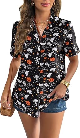 Zeagoo Women Linen Button Down Shirt Rolled Cuffed Short Sleeve Blouse Ladies Summer Casual V Neck Beach Cotton Tops