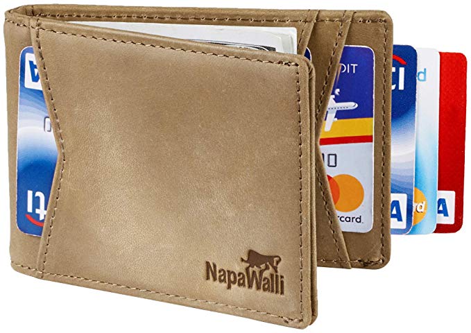Toughergun Genuine Leather RFID Blocking Slim Bifold Slim Minimalist Front Pocket Wallets for Men
