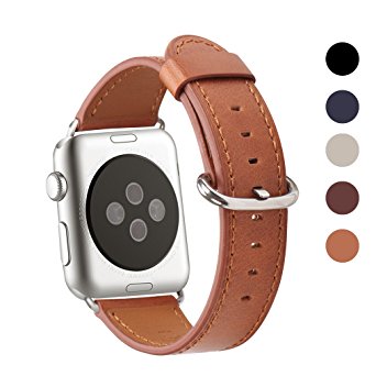 Apple Watch Band 42mm, WFEAGL Retro Top Grain Genuine Leather Band Replacement Strap with Stainless Steel Clasp for iWatch Series 3,Series 2,Series 1,Sport, Edition (Brown Band Silver Buckle)