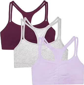 Fruit of the Loom Women's Spaghetti Strap Cotton Pull Over 3 Pack Sports Bra in Fashion Colors