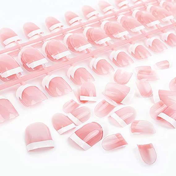 Yokilly 120 Pieces Natural French Fake Nails,Acrylic False Nails Kit Including 12 Different Size Short Press on False Nails,Pink White Nails Tips Sets with Nail Glue Stickers,Files and Stick