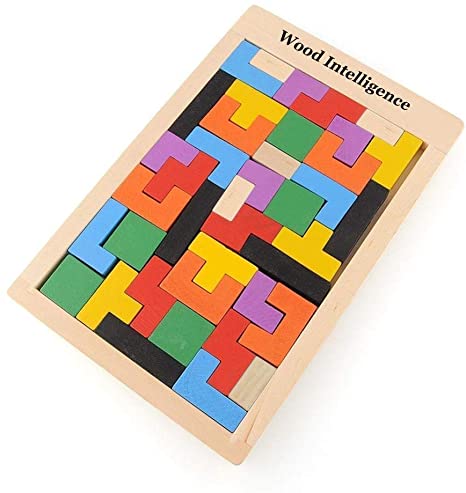 Flybiz Intelligence Tetris Wooden Jigsaws, 40 Pcs Wooden puzzle game Tangram Jigsaw Tetris Burr Puzzle Toy, Brain Teasers Toy Magic Early Educational Blocks Toys for Kids