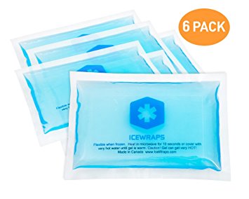 3x5 Gel Pack Reusable Hot or Cold Ice Packs for Overheating, Pain Relief, or First Aid By IceWraps (6 Pack, Blue)