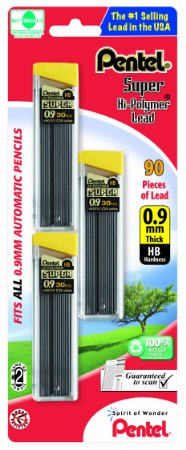 Pentel Super Hi-Polymer Lead Refills, 0.9 mm, 90 Pieces (C29BPHB3)