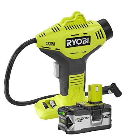 Ryobi P737 18-Volt ONE  Cordless Power Inflator with P108 18-Volt ONE  Lithium-Ion 4.0 Ah Lithium  High Capacity Battery