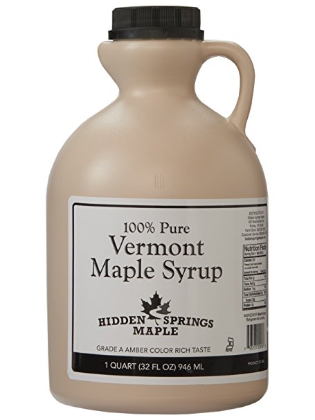 Hidden Springs White Label Vermont Maple Syrup, Amber Rich, 32 Ounce
