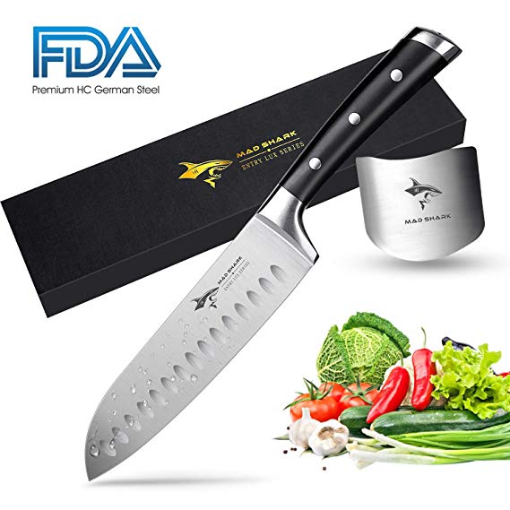 Santoku Knife - MAD SHARK Pro Kitchen Knives 7 Inch Chef's Knife, Best Quality German High Carbon Stainless Steel Knife with Ergonomic Handle, Ultra Sharp, Best Choice for Home Kitchen and Restaurant