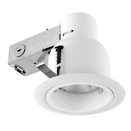 4" Wet Rated Dimmable Downlight Indoor/Outdoor Ridged Baffle Recessed Lighting Kit, Easy Install Push-N-Click Clips, Globe Electric 90670