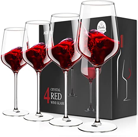 Kollea Red Wine Glasses Set of 4, Crystal Hand Blown Red & White Wine Glasses, Elegant Stemmed Wine Glasses with 4 Greeting Cards, Wine Lover Gifts for Birthday, Anniversary, Wedding - 500 ML