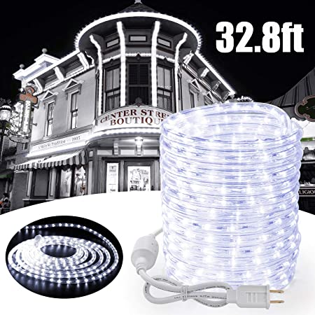LED Rope Lights, 32.8ft 240 LED Tube String Lights, Connectable Indoor Outdoor Clear Tube Decorative Lighting for Garden, Patio, Bedroom, Party, Wedding Decoration (White)