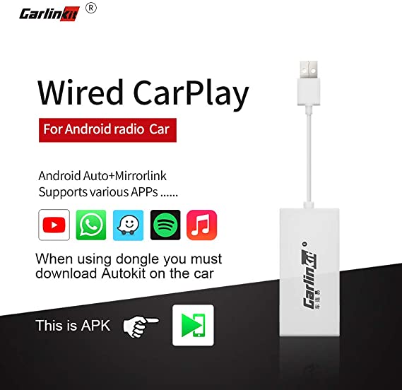 Carlinkit USB Wired Carplay Dongle Android Auto Multimedia Player Receiver Interface for Android Head Unit Stereo Support iPhone and Android Phone, Support Google and waze map and Mirror Screen