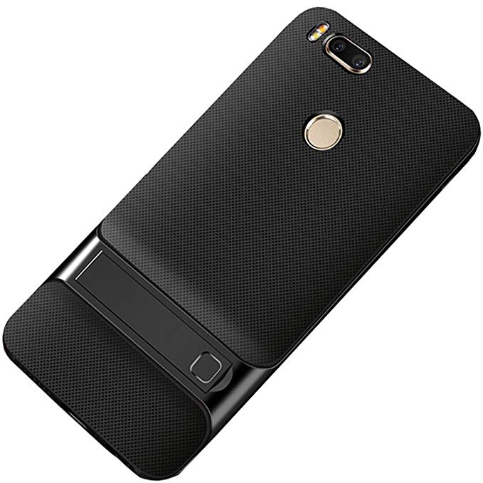 Norby Dual Layer PC with TPU Shock Proof Kick Stand Kickstand Back Cover Case for Xiaomi Mi A1 (Black)