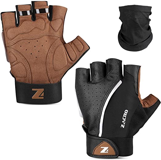 Zacro Upgrade Cycling Gloves,Half Finger Biking Glove with Black Headscarf, Light Anti-Slip Breathable, Motorcycle Mountain Bike Gloves Unisex