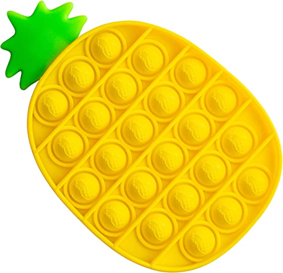 KKMO 1 Piece Silicone Pops Bubble Sensory Fidget Toy Funny Desktop Game Soft Squeeze Toy Frisbee Cup Mat (Yellow Pineapple)