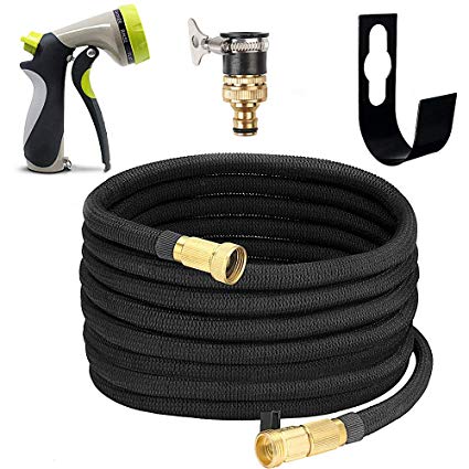 Kisstaker Expanding Garden Hose, 100FT Expendable Water Hose with 8 Function Zinc Alloy Water Gun, with Solid Brass Connectors for Watering Garden Washing Car and Cleaning Usage (2.5)