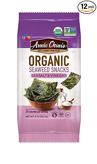 Annie Chun's Organic Seaweed Snacks, Sea Salt & Vinegar, 0.16-ounce (Pack of 12), America's #1 Selling Seaweed Snacks