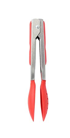 Dexas G7T-1795 Spoon and Strain Tongs with Gravity Open and Close Operation, 7 inches, Red