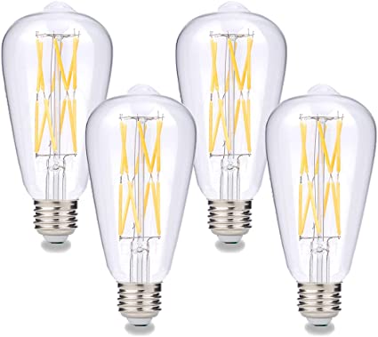 Dimmable led Light Bulb, 12w LED Edison Bulb, 100 Watt Incandescent Equivalent, 12W Vintage LED Filament Light Bulb, st64 led Bulb,2700K-3000K Soft White,e26 /e27 led Bulb, Clear Glass Cover, 4 Pack