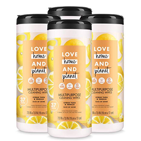 Love Home and Planet Multi-Purpose Cleaning Wipes Citrus Yuzu & Vanilla 37 Count (Pack of 4)