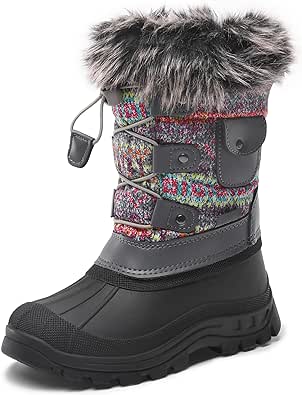 DREAM PAIRS Boys Girls Snow Boots Waterproof Outdoor Warm Cozy Anti-Slip Mid Calf Faux Fur Lining Insulated Winter Shoes for Little/Big Kids